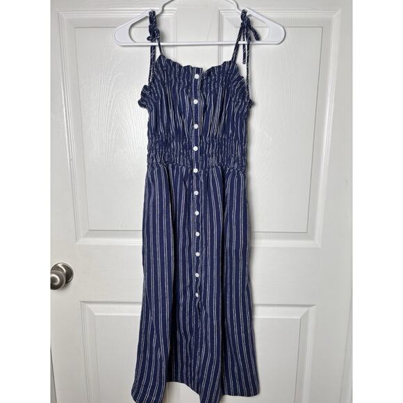 Navy Blue Linen Button front Midi Dress universal thread Small - Picture 1 of 6